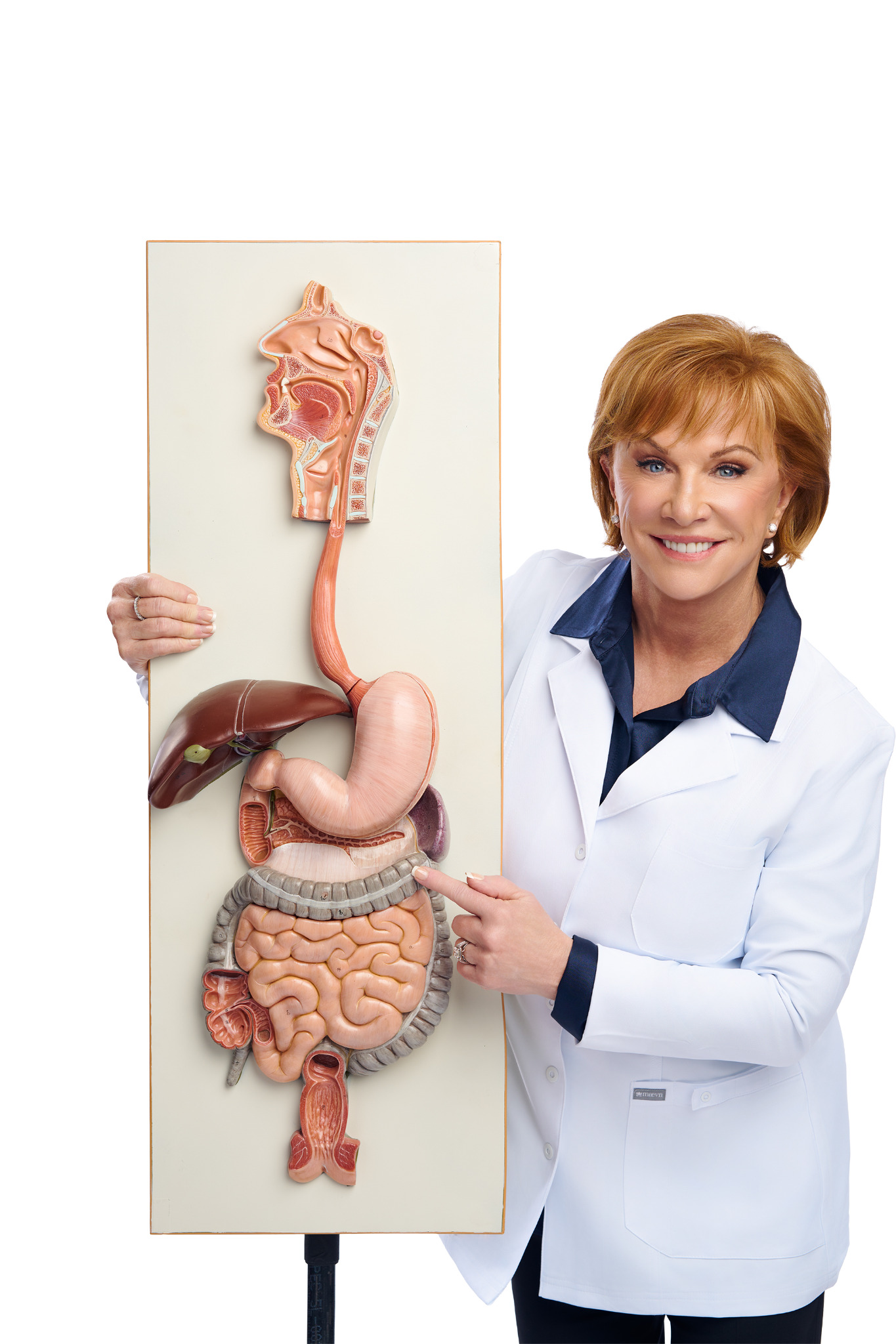 Brenda Watson teaching with a digestive system model